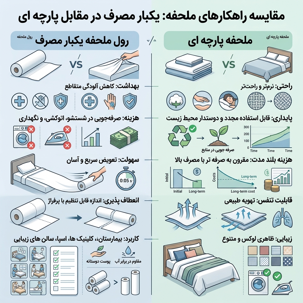 تفاوت ملحفه یکبار مصرف با ملحفه پارچه ای